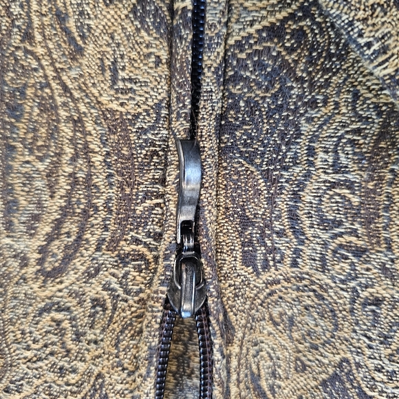 BonWorth Tapestry Jacket MP Petite – Brown & Gold Zip Front Paisley Woven Blazer - Picture 5 of 10